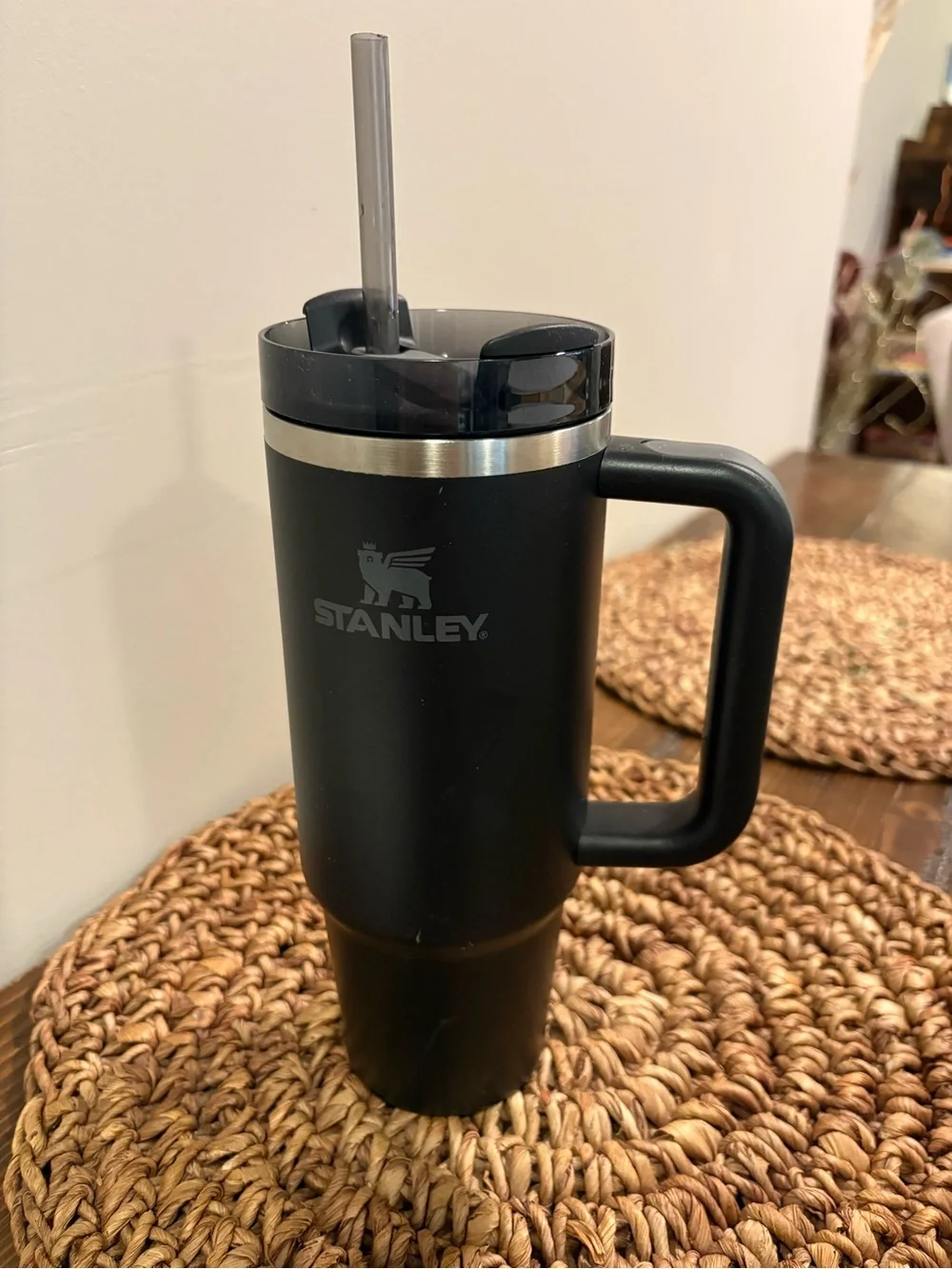 Stanley Black Travel Mug with Handle and Straw
